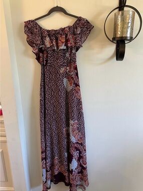 Miley & Molly Off-Shoulder Burgundy Floral Maxi Dress
